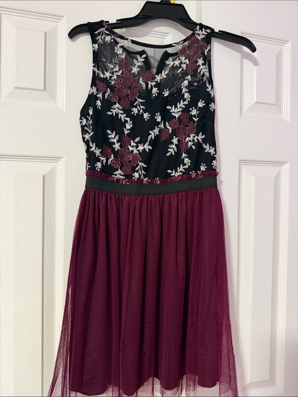 Speechless Black and Burgundy Floral Tulle Dress